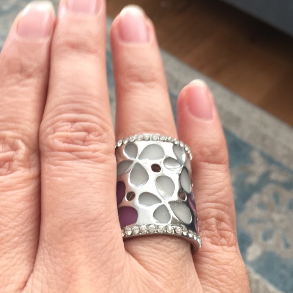 Stainless steel enamel diamanté wide band ring - Picture 10 of 10